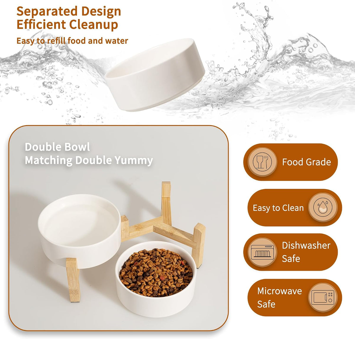 Elevated Ceramic Dog Bowl, 2 Cups Dog Food and Water Bowl Set with Stand