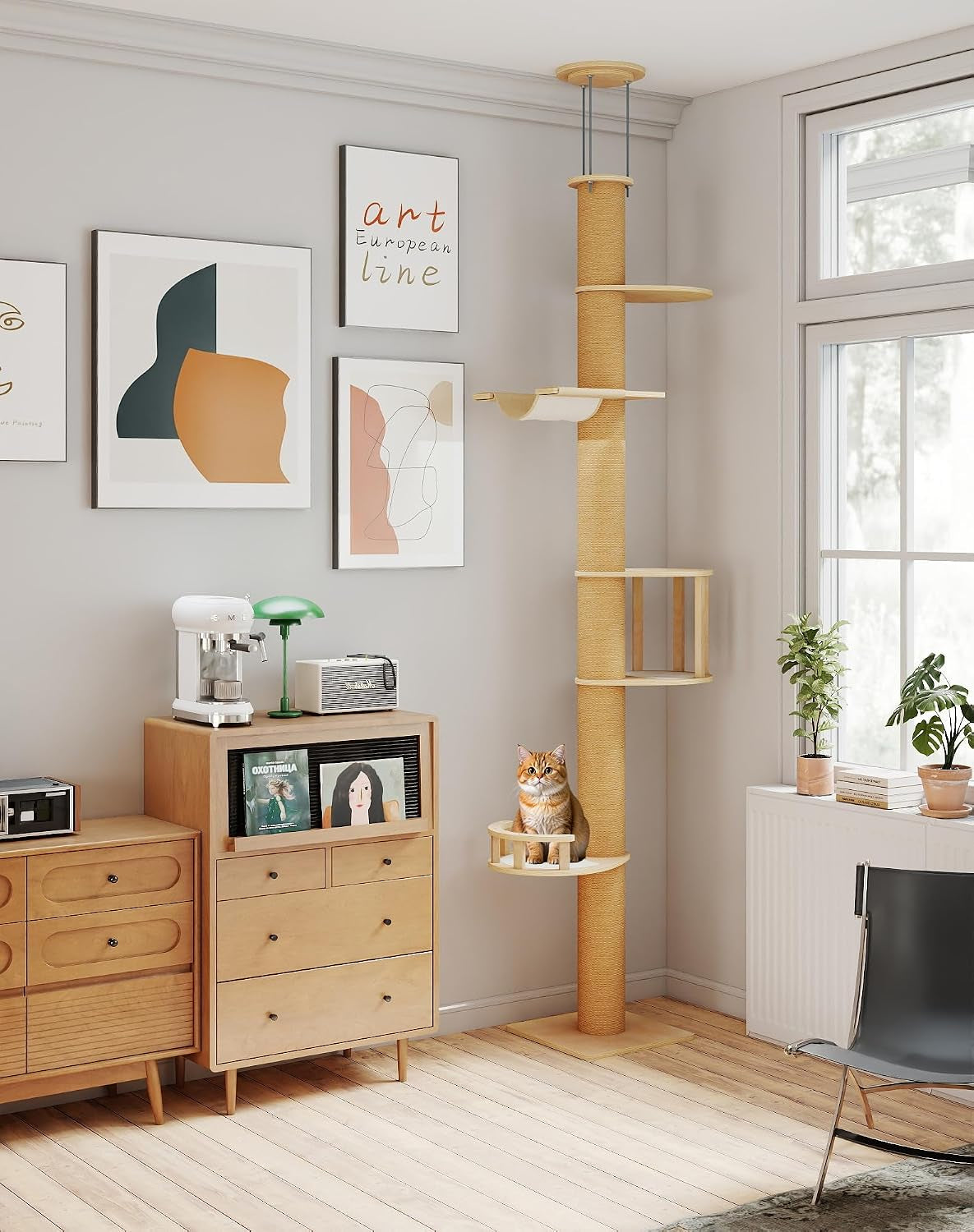 Floor-To-Ceiling Cat Tree, Tension Mount Tower W/Sisal Posts