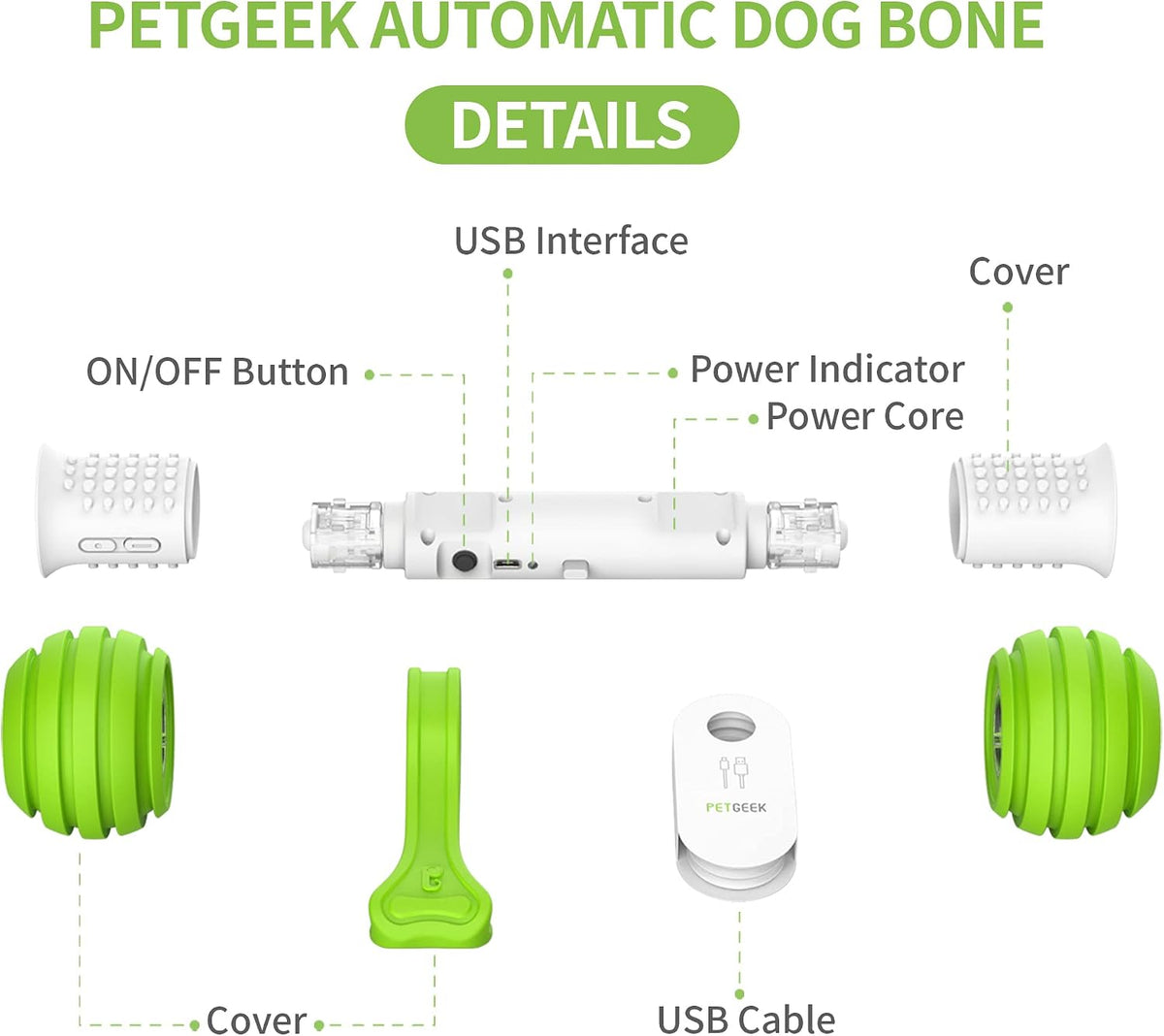 Interactive Dog Toys, Motion Activated Electronic Dog Toy Interactive Dog Bone Toys for Medium Large Dogs, USB Rechargeable Automatic Dog Toy for Boredom and Stimulating (Green)