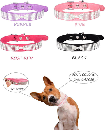 Dog Collar for Small Dogs, Adjustable Leather Suede Bling Dog Collars，Pink Dog Collar Cat Collar, Rhinestone Dog Collar (L, Rose Red4)