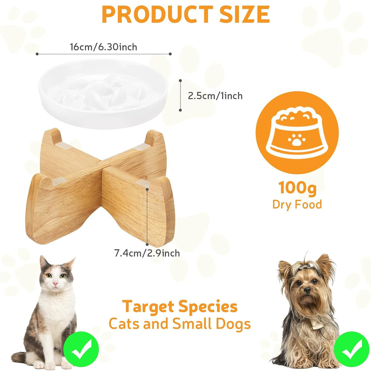 Raised Ceramic Slow Feeder Cat Bowl 6.3" Wide with Stand (1 Pack)