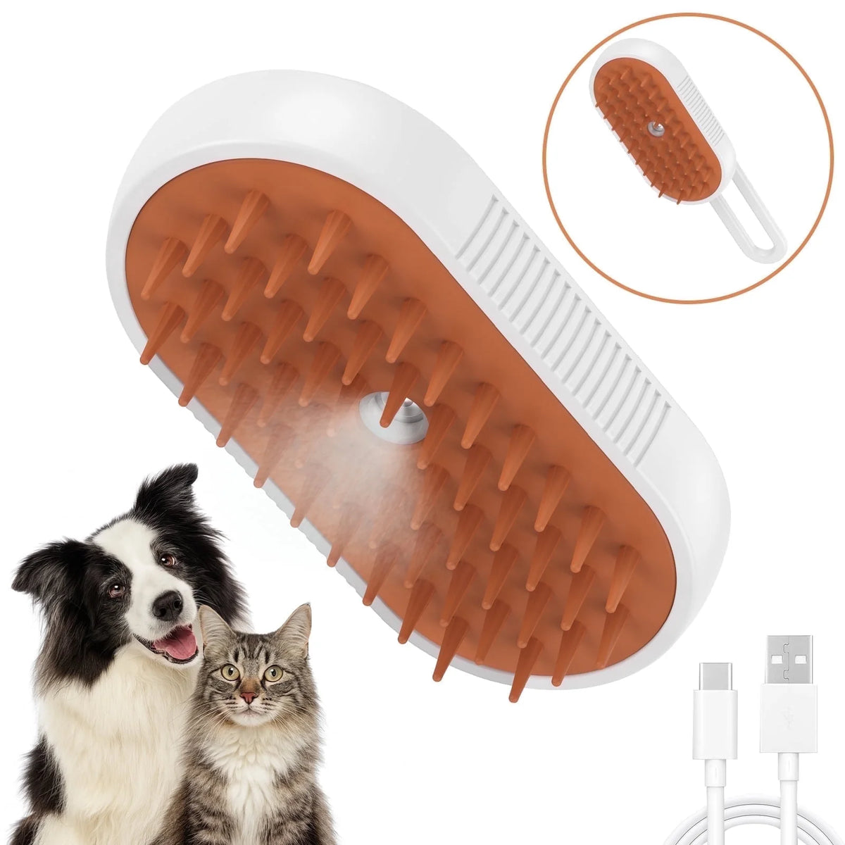 Cat Steam Brush for Shedding Spray Comb Brushes for Indoor Cat Pet Grooming Supplies for All Long-Haired and Short-Haired Pets Spritz Defur Comb for Cat Misting Cat Brush，White