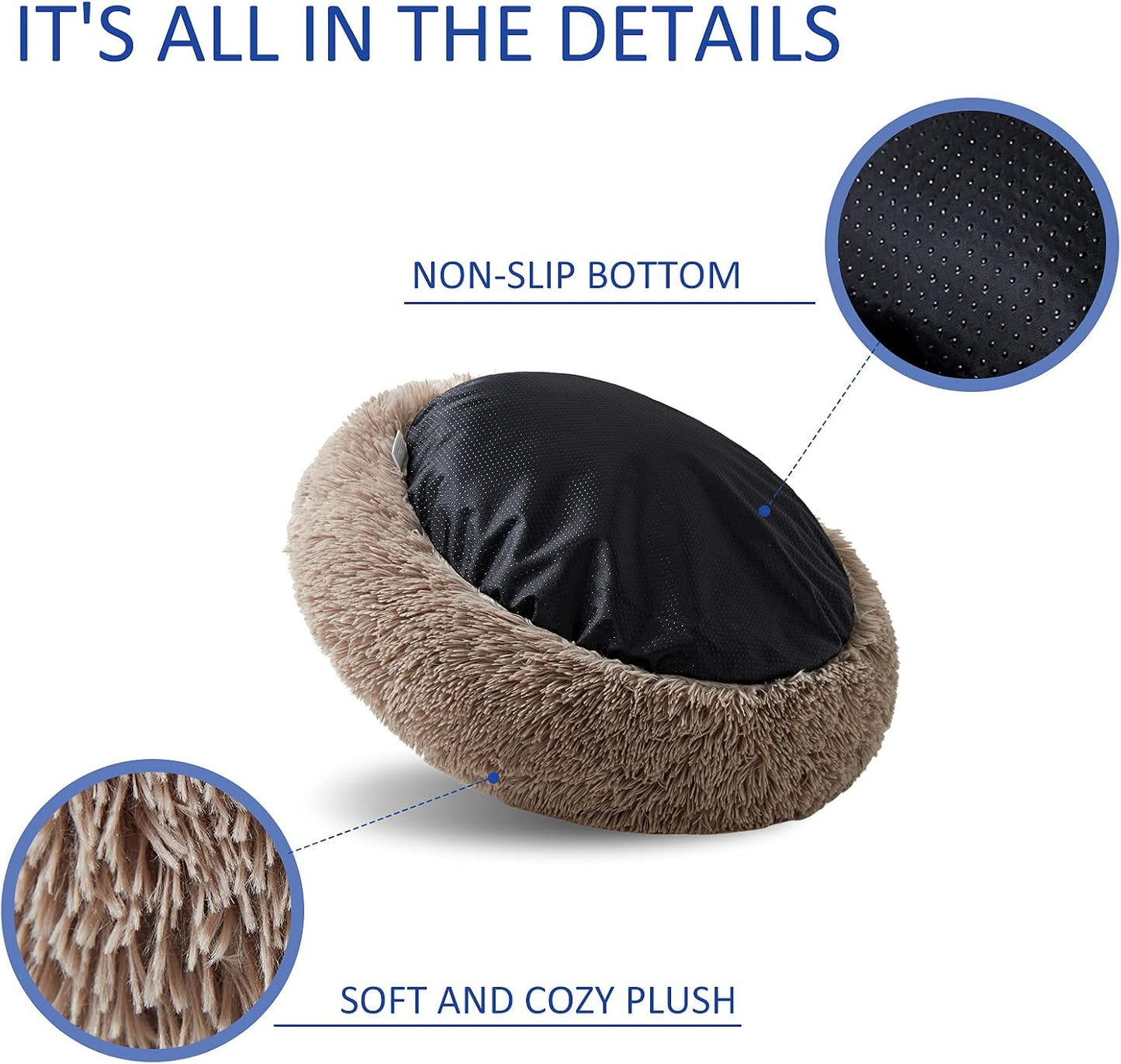 Washable Dog round Bed - Xlarge Donut Dog Bed, Comfy Calming Cuddler