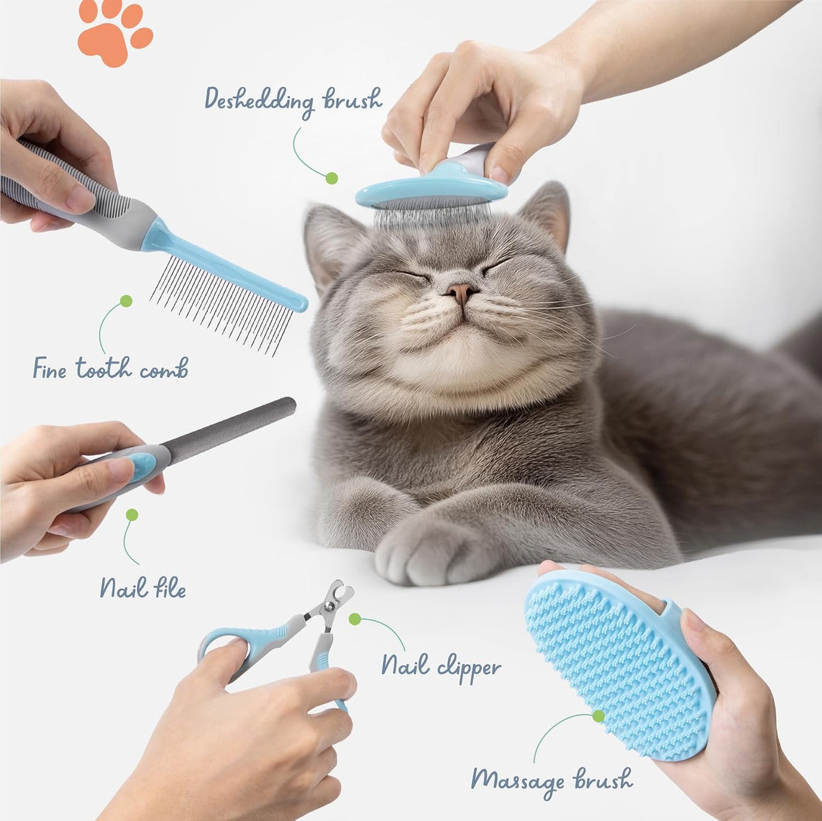 Cat Grooming Kit - 5 Piece Brushes Kit - with Comb and Matted Fur Undercoat Deshedding Cat Hair Brush for Long Haired Cats or Short Haired Kittens or Bunny Rabbits