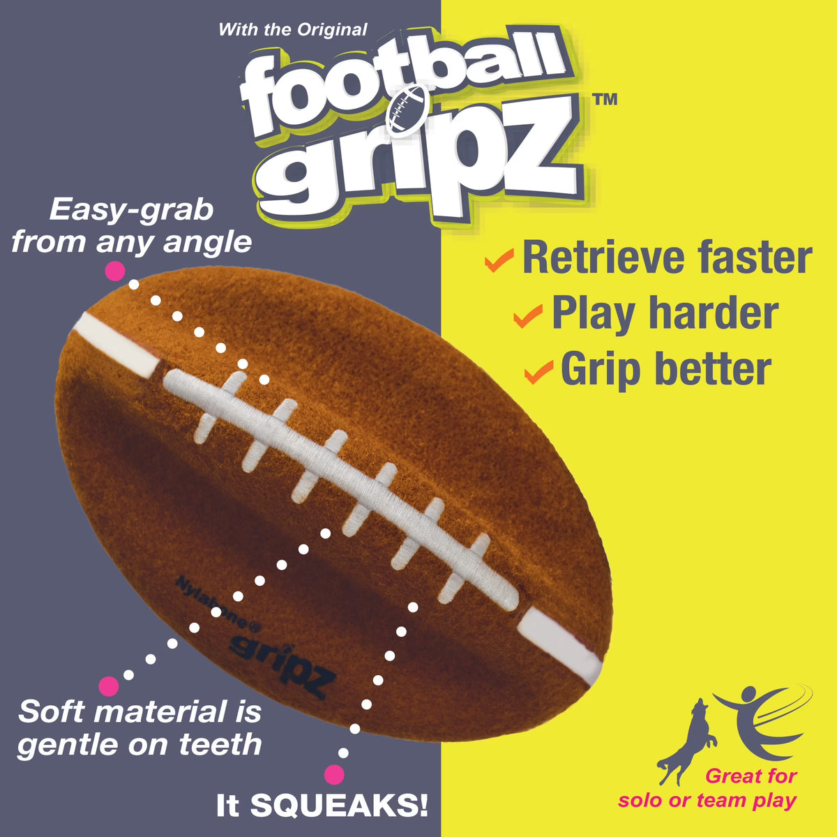 Power Play Football Dog Toy, Dog Balls, Squeaky Toy for Dogs, Large
