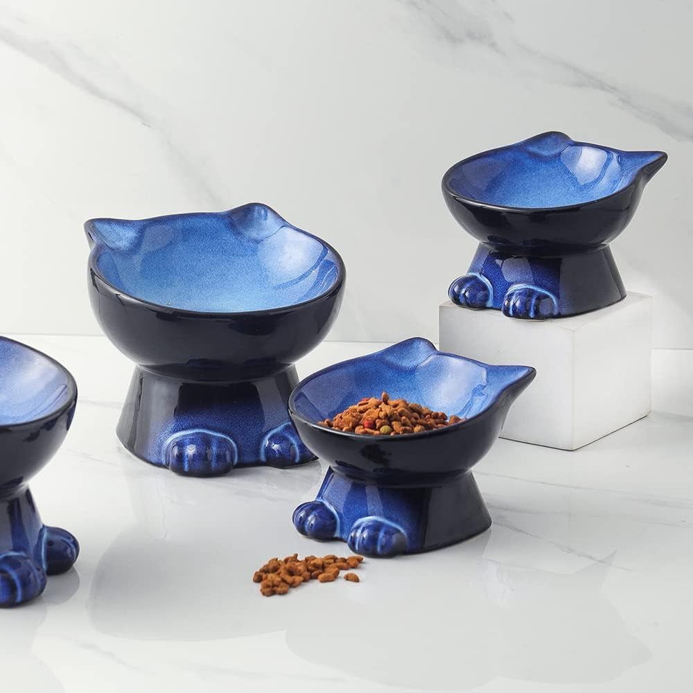 Elevated Cat Bowls,5 Inch Ceramic Raised Cat Food and Water Bowl Set