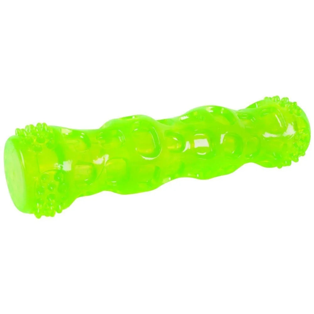 Dura-Squeaks Durable Non-Toxic TPR Bouncing Super Squeaky Dog Toy, Stick, Green