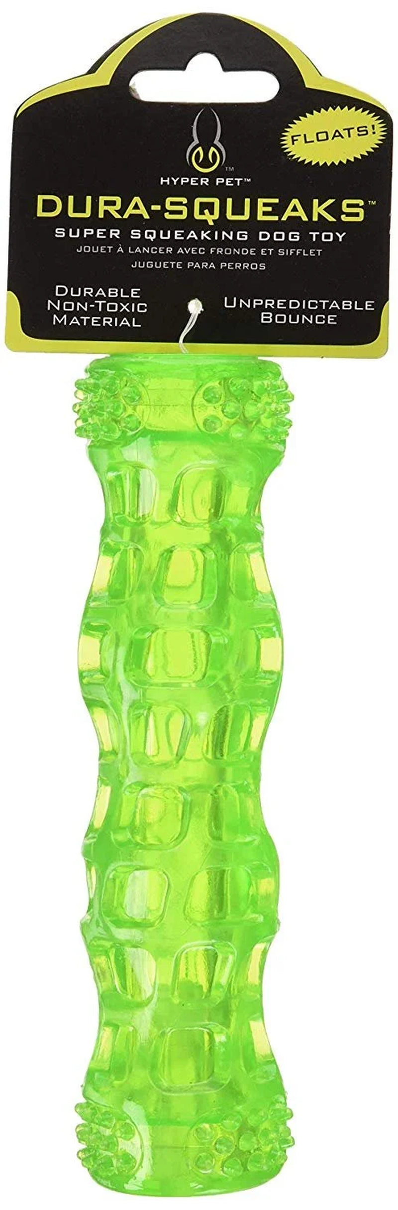 Dura-Squeaks Durable Non-Toxic TPR Bouncing Super Squeaky Dog Toy, Stick, Green