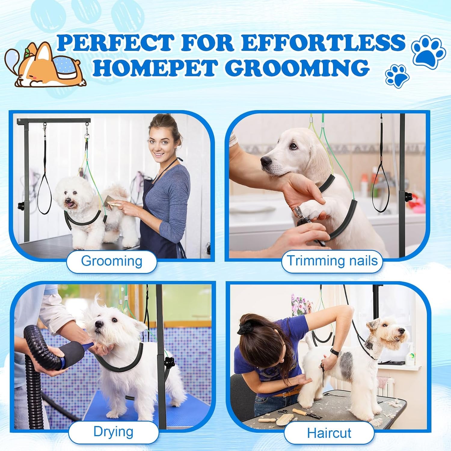 Dog Grooming Table Arm with Clamp 32In, Pet Dog Grooming Table for Small Dogs at Home Foldable, Cat Dog Grooming Harness Stand Holder Portable for Trimming Nails, Drying, Haircut