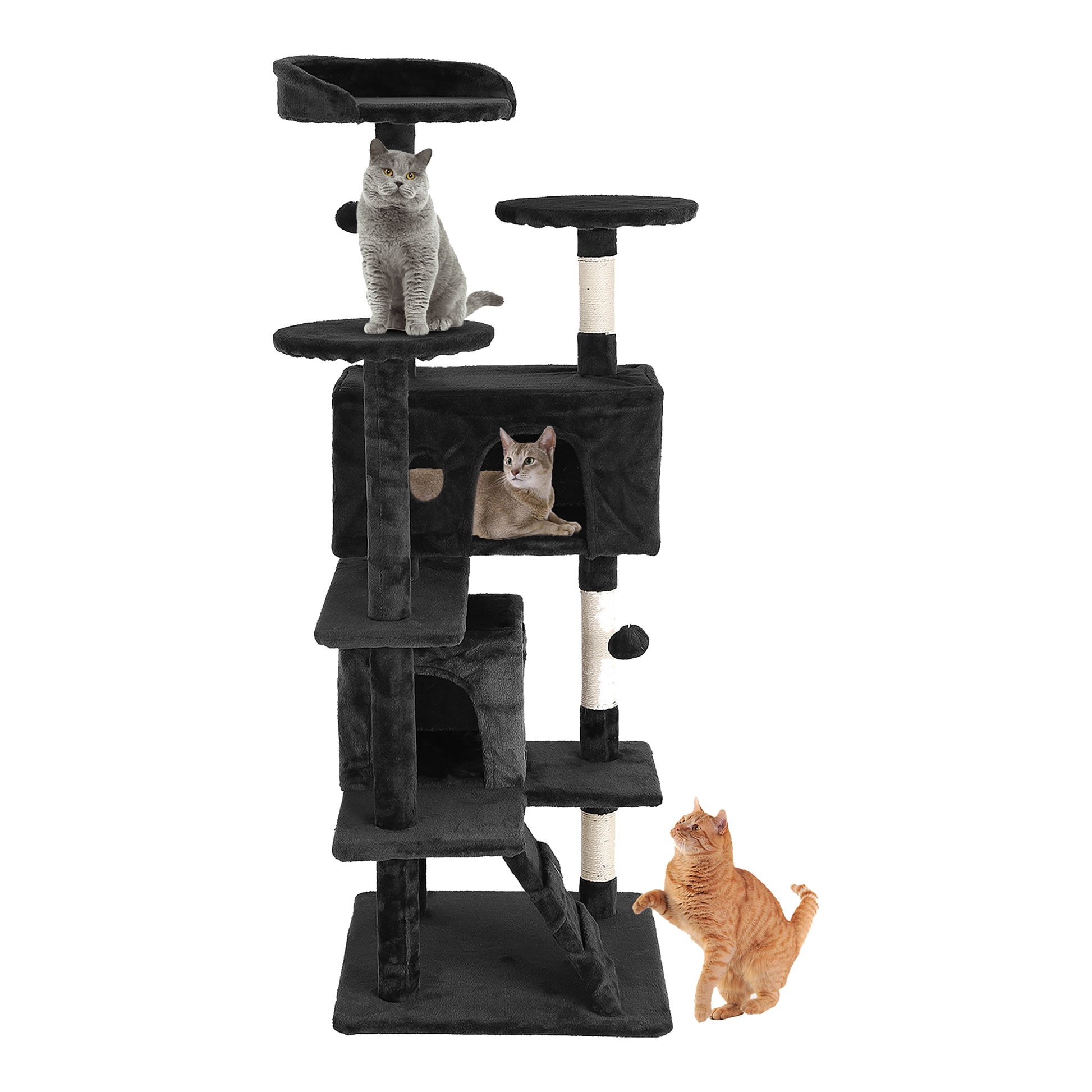 Tabby Indoor Upholstered Faux-Fur Wood Dark Gray Cat Condo Tree Tower for Pet Room