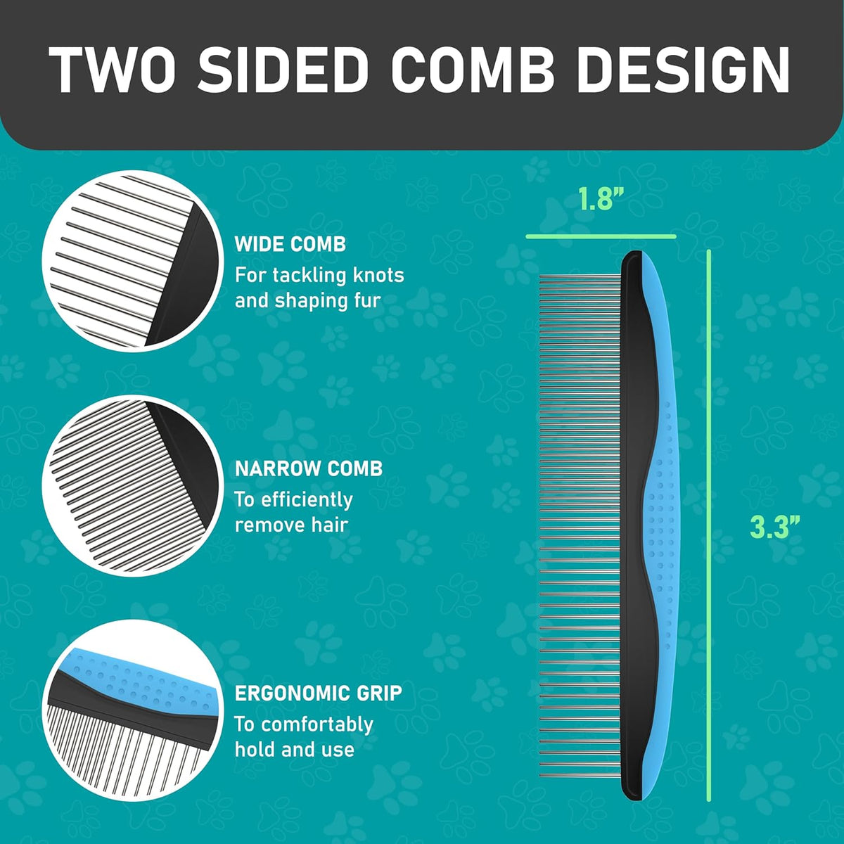 Pet Grooming Brush - Double Sided Shedding and Dematting Undercoat Rake Comb for Dogs and Cats,Extra Wide (C2 - Brush & Comb, Large)