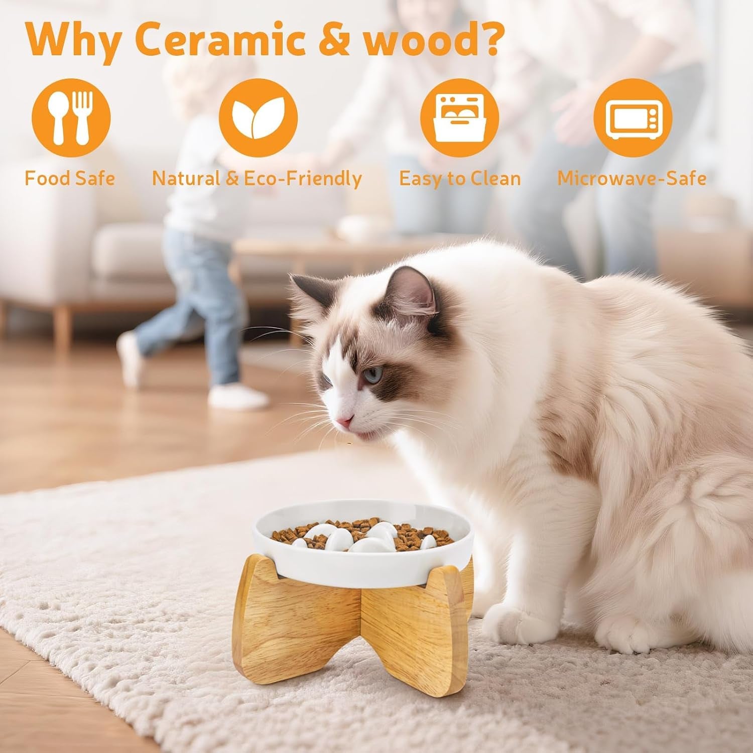 Raised Ceramic Slow Feeder Cat Bowl 6.3" Wide with Stand (1 Pack)
