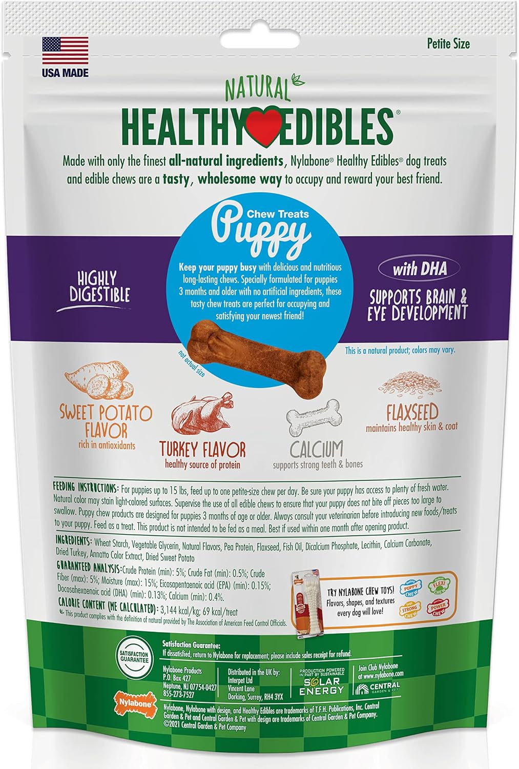 Healthy Edibles Natural Puppy Chews Long Lasting Treats for Puppies,Turkey & Sweet Potato Flavor,X-Small/Petite,16 Count (Pack of 2)