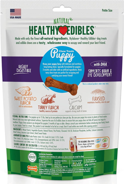 Healthy Edibles Natural Puppy Chews Long Lasting Treats for Puppies,Turkey & Sweet Potato Flavor,X-Small/Petite,16 Count (Pack of 2)