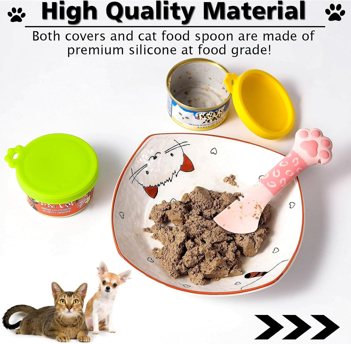 Small Cat Food Can Lids with Cat Food Spoon Set, Silicone Cat Food Can Covers Lids for 3 Oz Cans, Cat Can Opener Spatula Cat Spoon for Wet Food