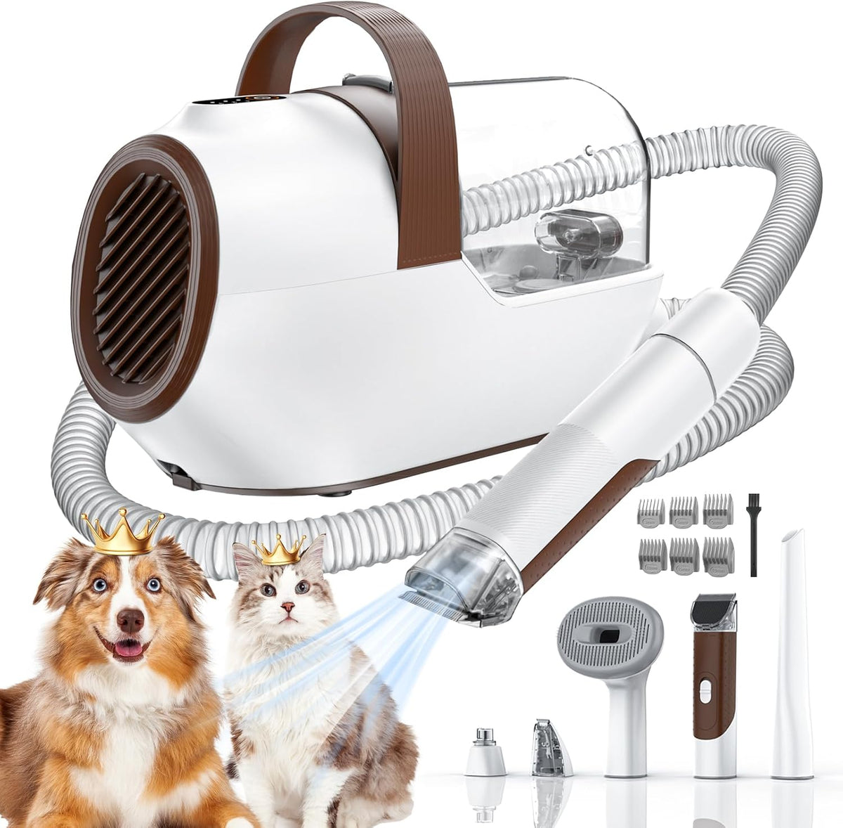 Dog Grooming Vacuum, Dog Grooming Kit with Pet Clipper Nail Grinder, 6 Pet Grooming Tools（Mahogany）