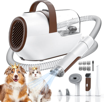 Dog Grooming Vacuum, Dog Grooming Kit with Pet Clipper Nail Grinder, 6 Pet Grooming Tools（Mahogany）