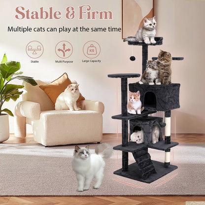 Tabby Indoor Upholstered Faux-Fur Wood Dark Gray Cat Condo Tree Tower for Pet Room