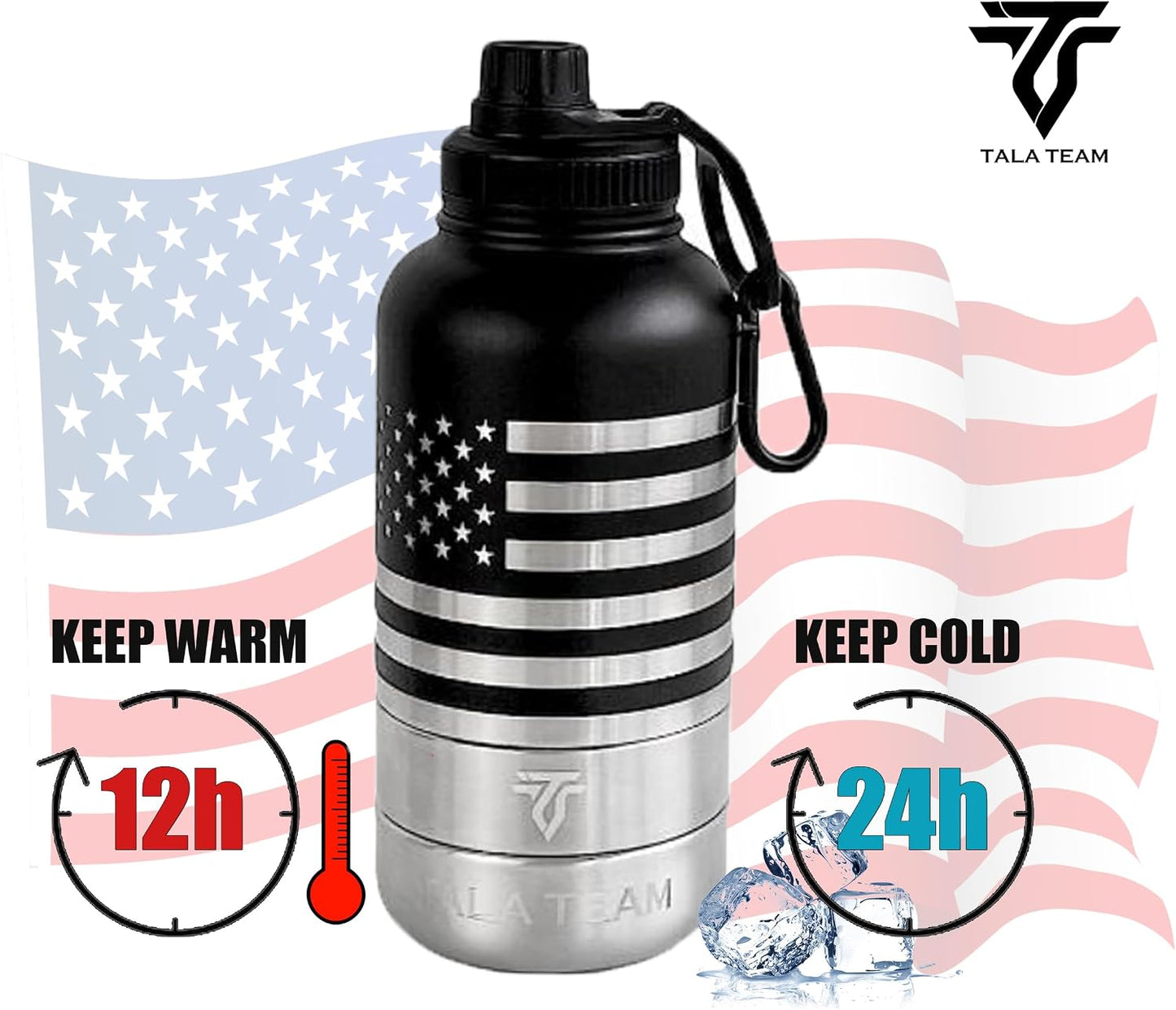 Insulated Dog Water Bottle Portable (32Oz) - Dog Travel Water Bottle with a Hook for Hiking & 2 Bowls Attached. Pet Travel Accessories, Puppy Essentials, Portable Pet Dispenser.