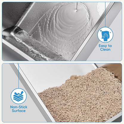 2 Pack Stainless Steel Cat Litter Box with Lid, XL Extra Large Metal Box for Big Cats, 24" L X 16" W X 12" H, Enclosed Litter Box High Sided, Non-Sticky, Include Litter Scoop