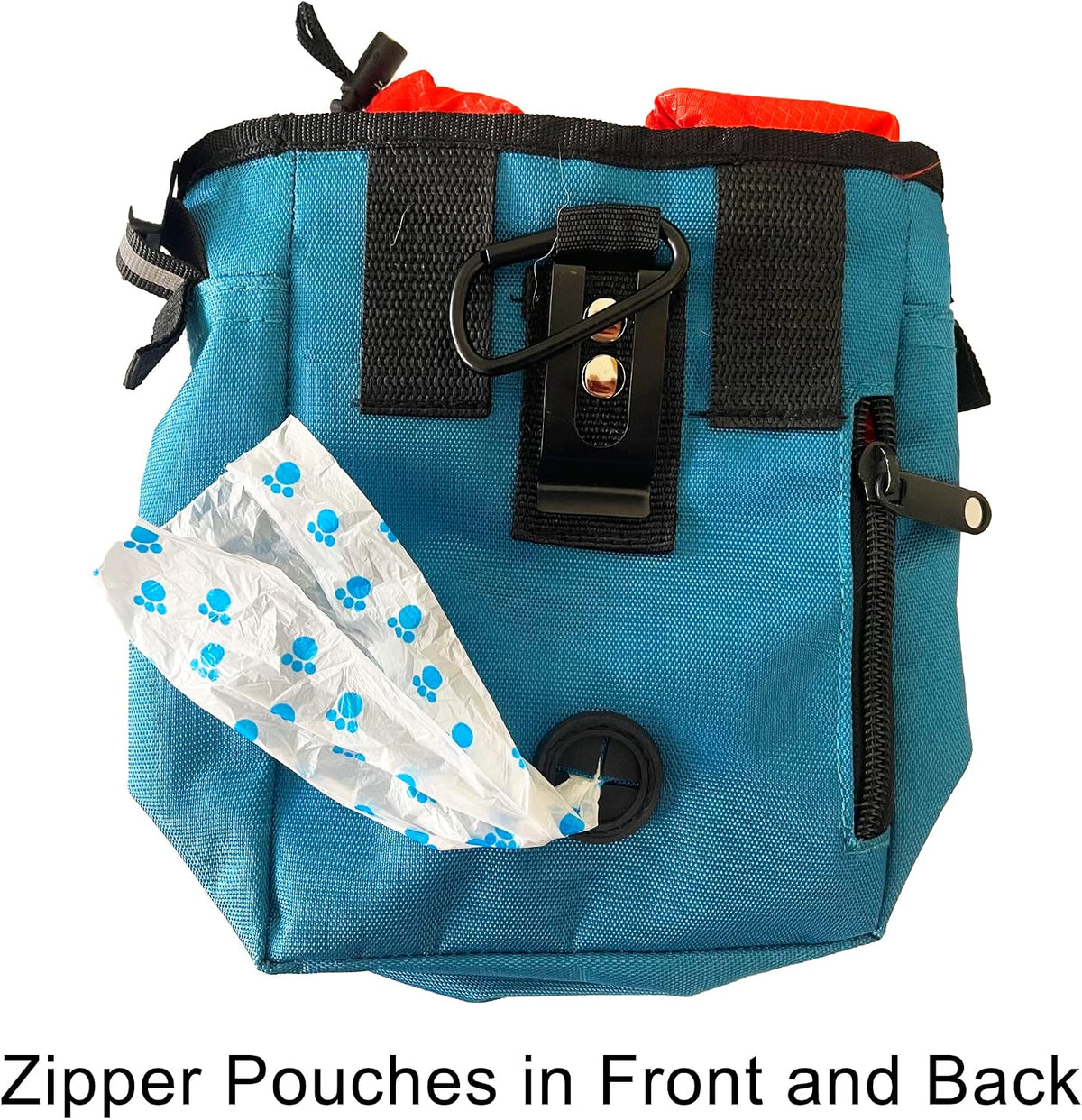 Dog Training Pouch with Training Clicker and Water Bowl - 5 Ways to Wear - Carry Toys, Treats for Positive Reinforcement - Built-In Poop Bag Dispenser (Teal)