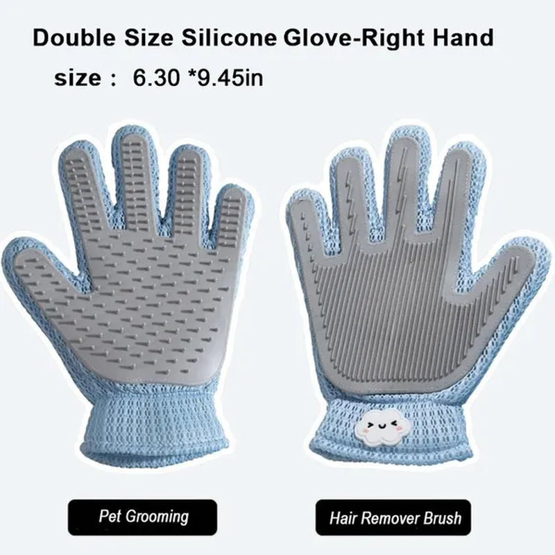 2-In-1 Pet Grooming Glove - Double-Sided Deshedding & Massage Brush for Cats or Dogs, Removes Loose Hair from Fur & Furniture, Ultra-Soft Easy-Clean Mitt-Single Glove
