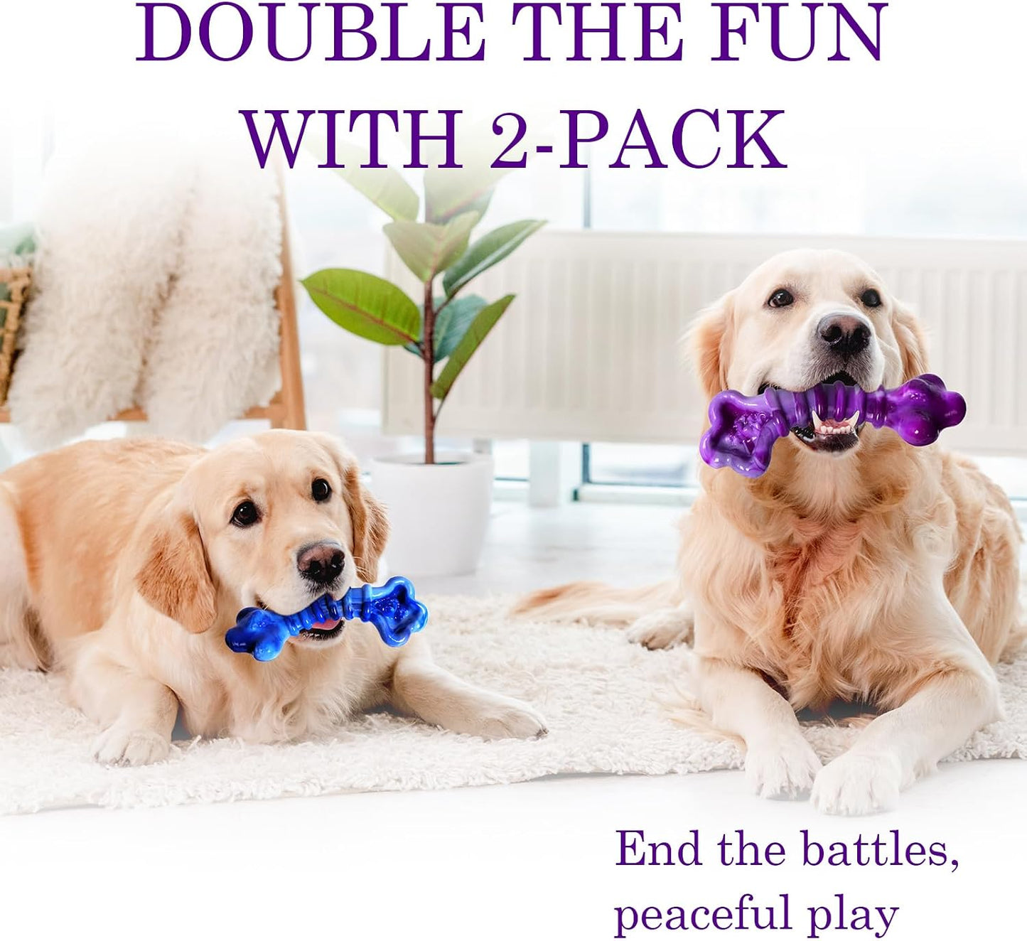 2-Pack Indestructible Dog Chew Toys for 25-75Lbs Aggressive Chewers