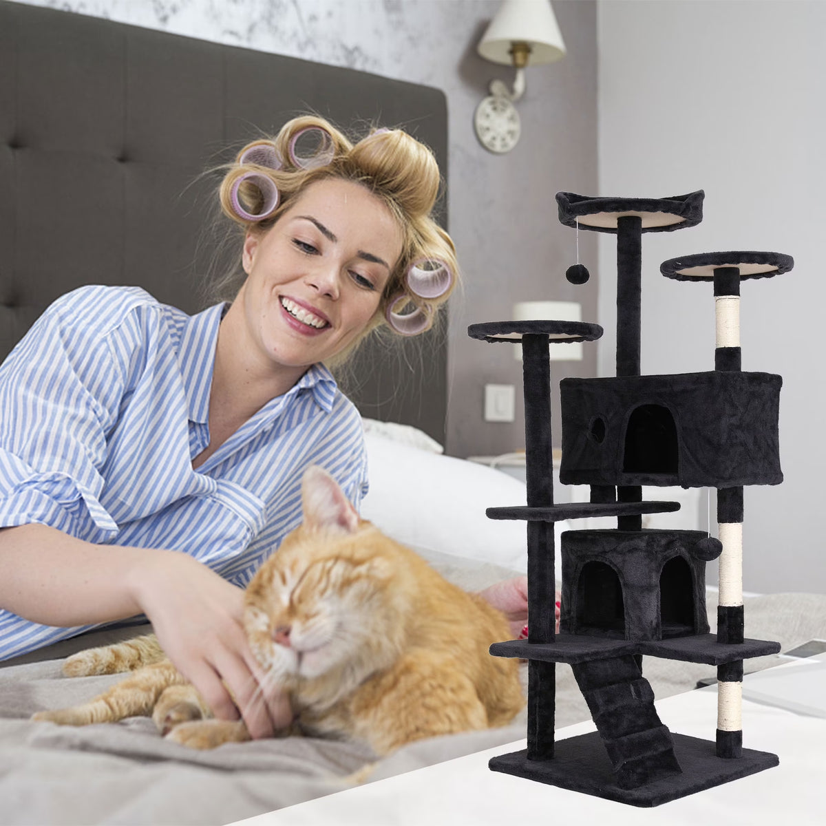 54In Cat Tree Tower, Multi-Level Cat Tower Furniture Activity Center with Platform Scratching Posts Stand House Condo and Toy, Cat Condos for Indoor Cats Kitten Activity Relaxing, Dark Gray