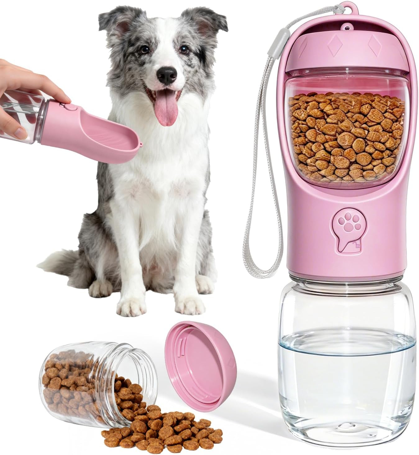 Portable Dog Water Bottle with Food Container, Drinking Bottle for Travel