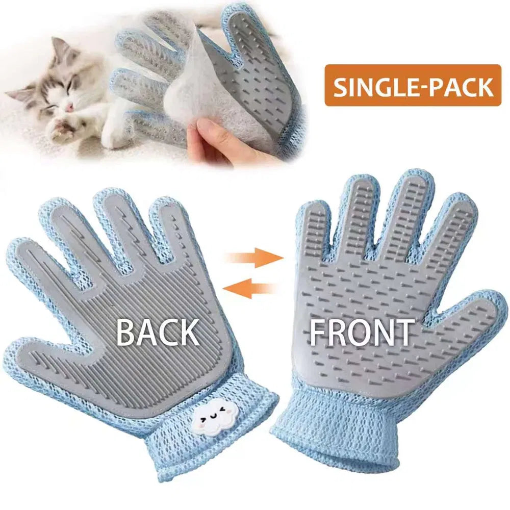 2-In-1 Pet Grooming Glove - Double-Sided Deshedding & Massage Brush for Cats or Dogs, Removes Loose Hair from Fur & Furniture, Ultra-Soft Easy-Clean Mitt-Single Glove