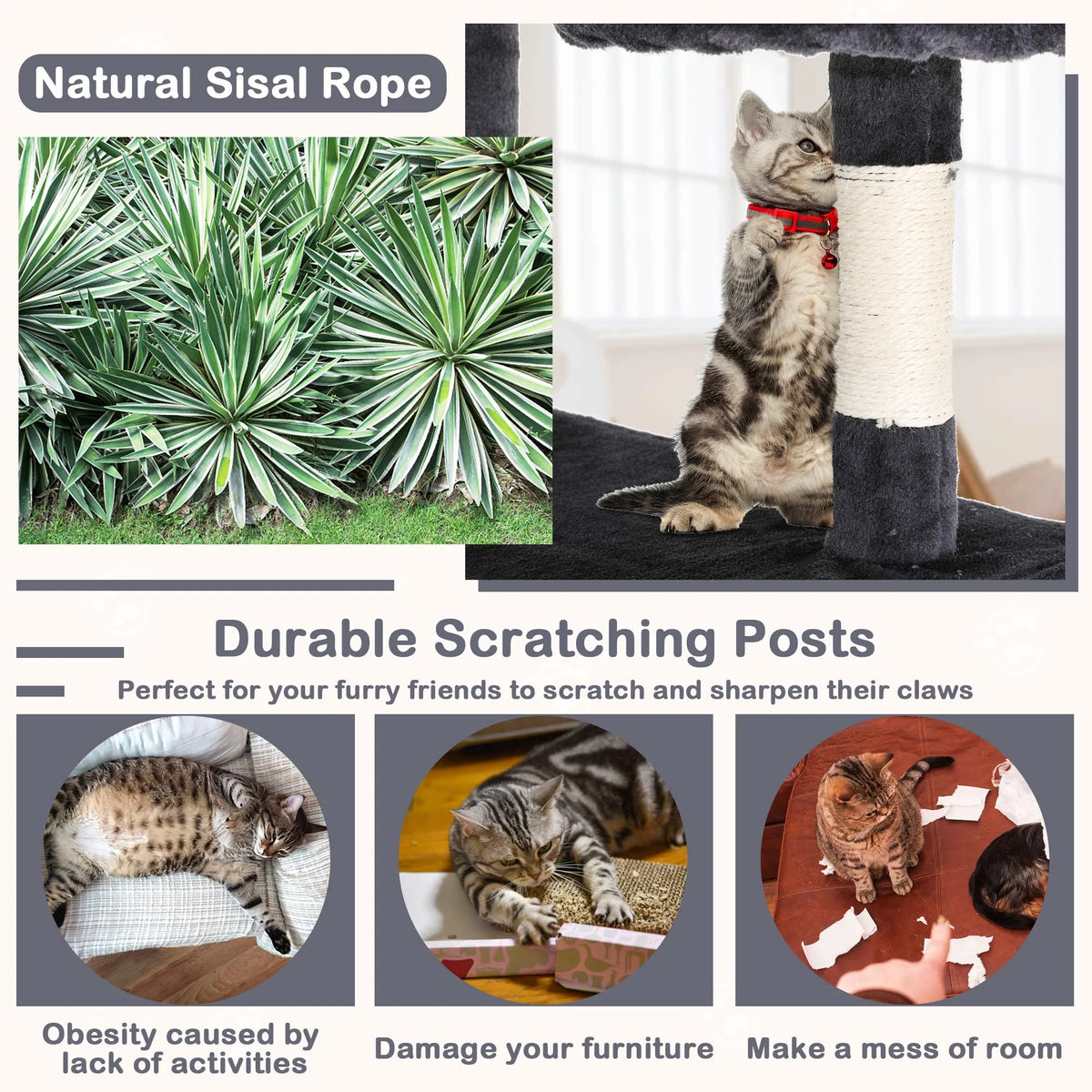 54In Cat Tree Tower, Multi-Level Cat Tower Furniture Activity Center with Platform Scratching Posts Stand House Condo and Toy, Cat Condos for Indoor Cats Kitten Activity Relaxing, Dark Gray