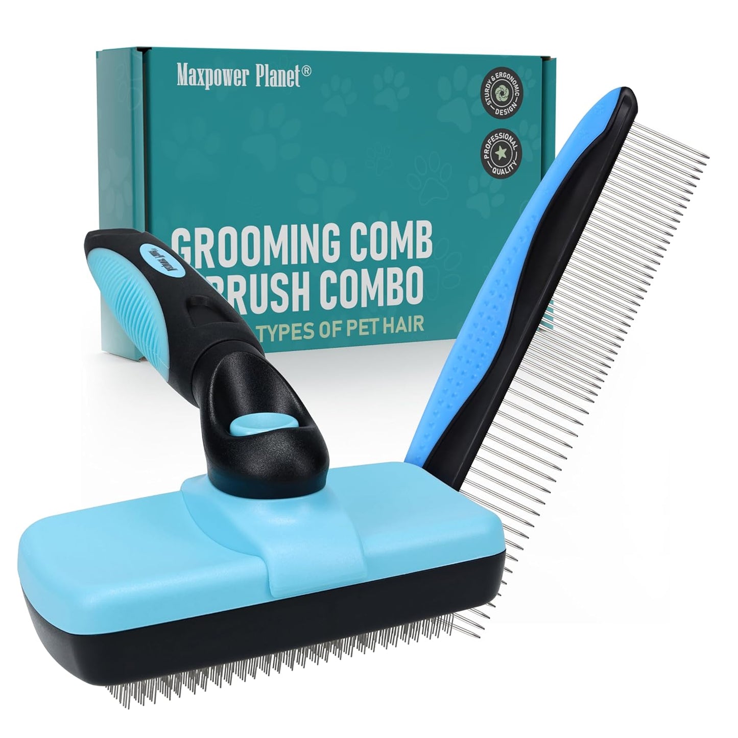 Pet Grooming Brush - Double Sided Shedding and Dematting Undercoat Rake Comb for Dogs and Cats,Extra Wide (C2 - Brush & Comb, Large)