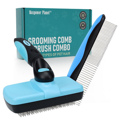 Pet Grooming Brush - Double Sided Shedding and Dematting Undercoat Rake Comb for Dogs and Cats,Extra Wide (C2 - Brush & Comb, Large)