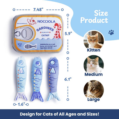 Sardines Catnip Toys for Indoor Cats - 3 Pack Cat Toys Fish with Pouch, Cat Nip Toys Cat Kicker Toy with Crinkle Paper, Interactive Cat Toy for Kitten Enrichment, Cat Gifts