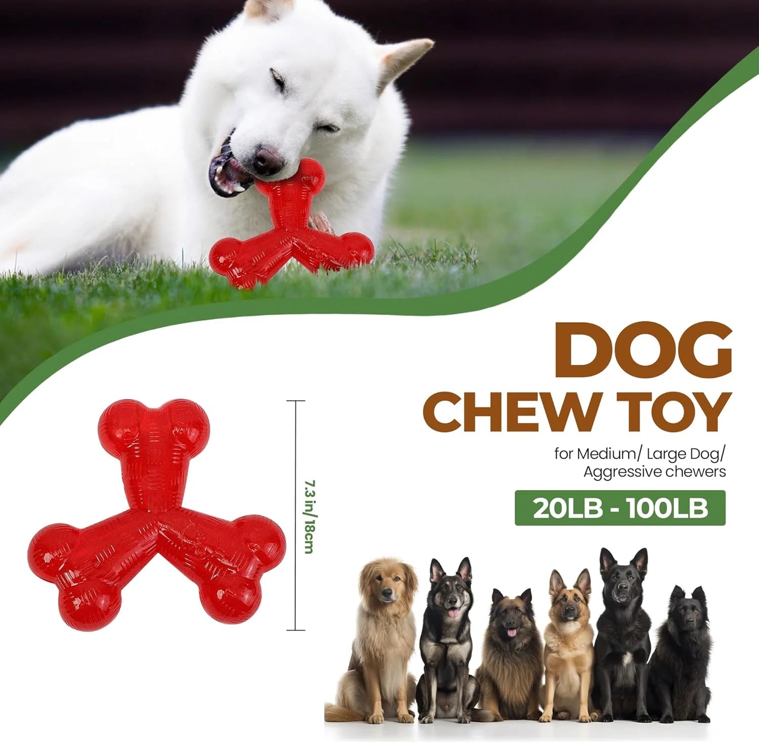 Play Strong Trident Bone Rubber Dog Toy, Y Shape, Long Lasting Dog Chew for Aggressive Chewers, Hollow Center to Hide Treats, 6"