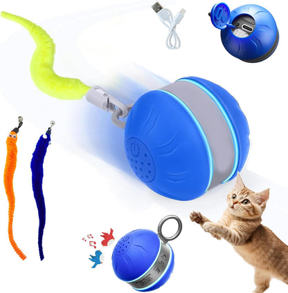 Speedy 2.0 Tail Interactive Cat Toys for Bored Indoor Adult Cats,Rechargeable Automatic Cat Toy Balls Self Moving Chirping,Electric Cat Ball Toy for Smart Kitten Enrichment Exercise Essentials(Blue)