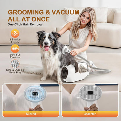 Dog Grooming Vacuum, Dog Grooming Kit with Pet Clipper Nail Grinder, 6 Pet Grooming Tools（Mahogany）