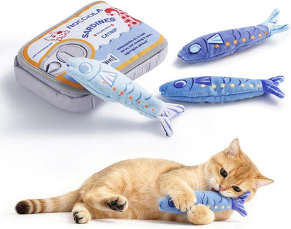 Sardines Catnip Toys for Indoor Cats - 3 Pack Cat Toys Fish with Pouch, Cat Nip Toys Cat Kicker Toy with Crinkle Paper, Interactive Cat Toy for Kitten Enrichment, Cat Gifts