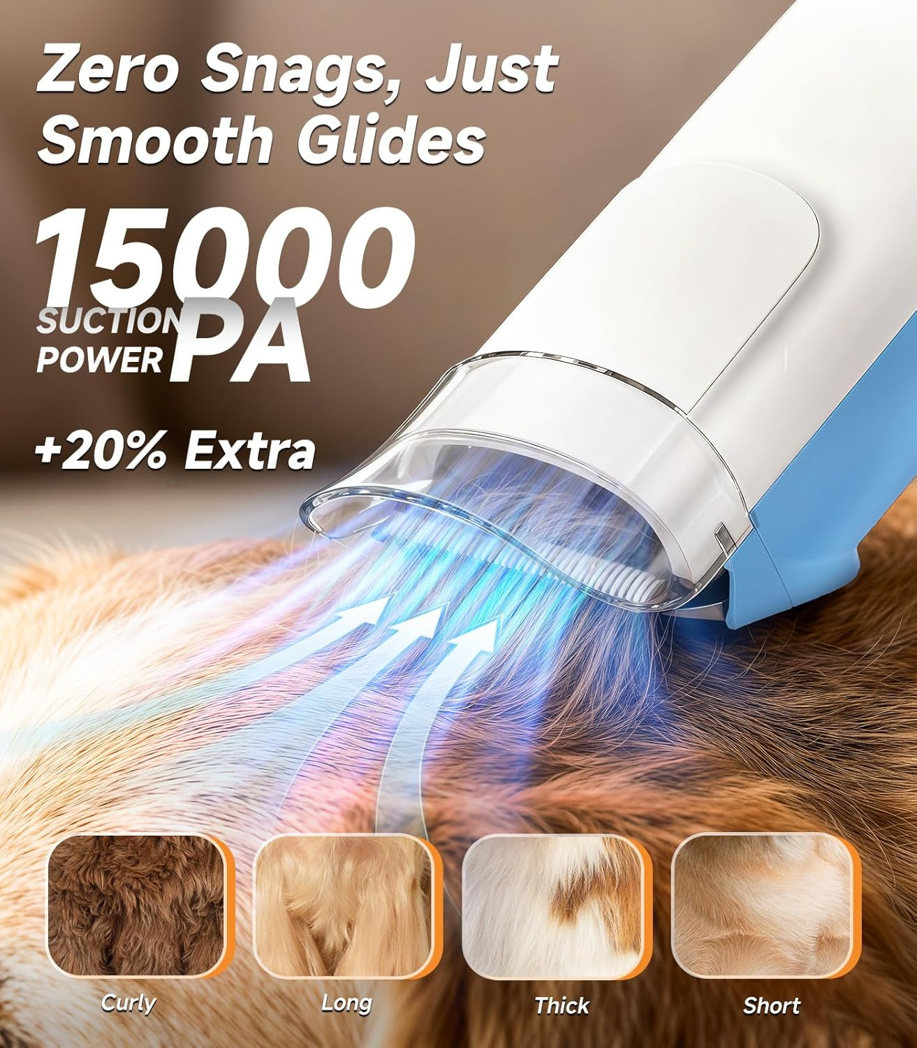 Dog Grooming Vacuum Kit, 15000Pa Clipper, Shedding Brush, 2L, Blue