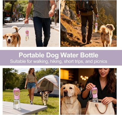 Portable Dog Water Bottle with Food Container, Drinking Bottle for Travel