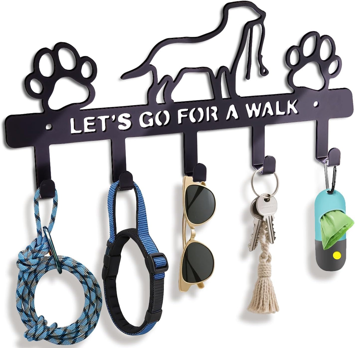 Dog Leash Holder for Wall – Dog Leash Hooks, Leash Holder, Dog Hooks, Decorative Dog Leash Organizer​ W/ 5 Hooks, Hooks for Hanging Dog Leashes, Dog Leash Hanger Organizer, Wall Mount Dog Leash Rack