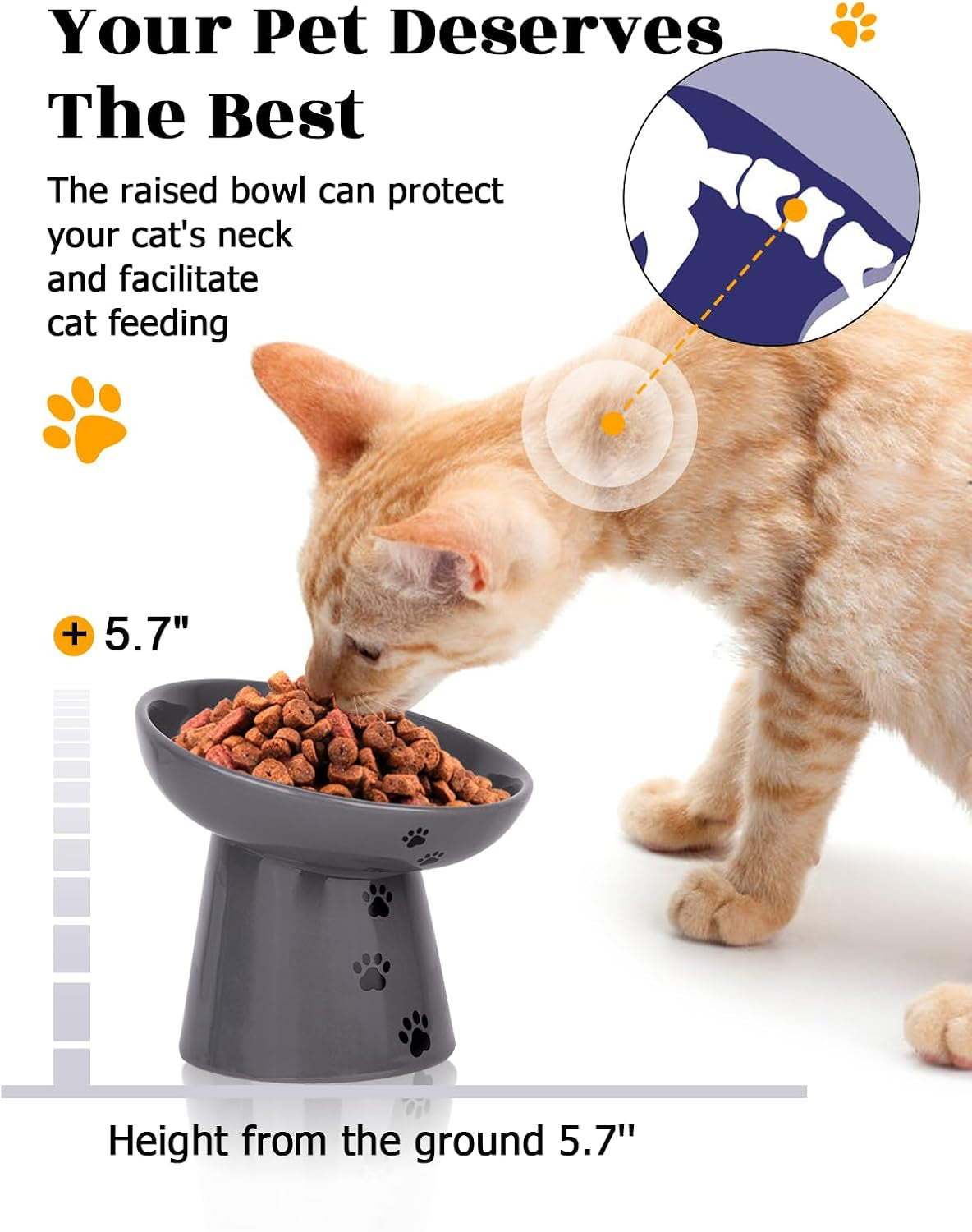 Slow Feeder Cat Bowl, Ceramic Cat Slow Feeder Bowl, 6 Inches, Elevated, anti Vomiting for Dry and Wet Food, Gray