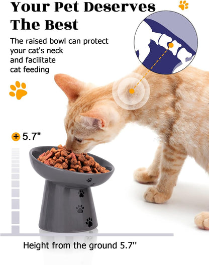 Slow Feeder Cat Bowl, Ceramic Cat Slow Feeder Bowl, 6 Inches, Elevated, anti Vomiting for Dry and Wet Food, Gray