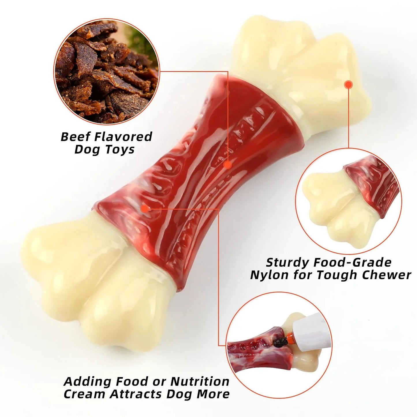 Dog Toys for Aggressive Chewers Large Breed, Beef Flavor Nylon Durable Dog Teething Chew Toys Nylon Bones for Medium Large Dogs
