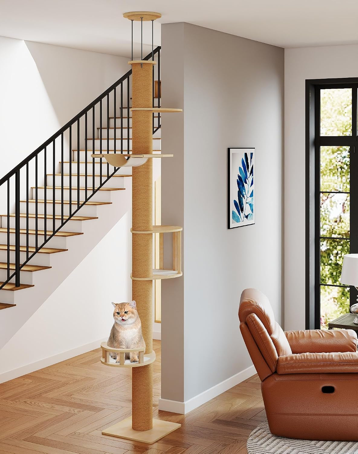 Floor-To-Ceiling Cat Tree, Tension Mount Tower W/Sisal Posts
