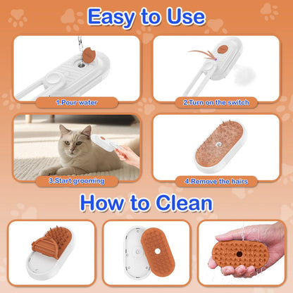 Cat Steam Brush for Shedding Spray Comb Brushes for Indoor Cat Pet Grooming Supplies for All Long-Haired and Short-Haired Pets Spritz Defur Comb for Cat Misting Cat Brush，White