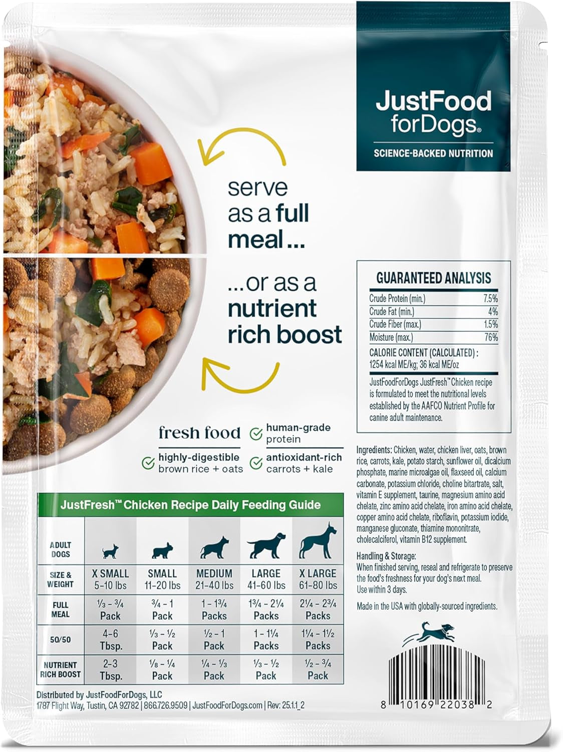 Justfresh Fresh Wet Dog Food or Topper - Chicken, 7 Pack
