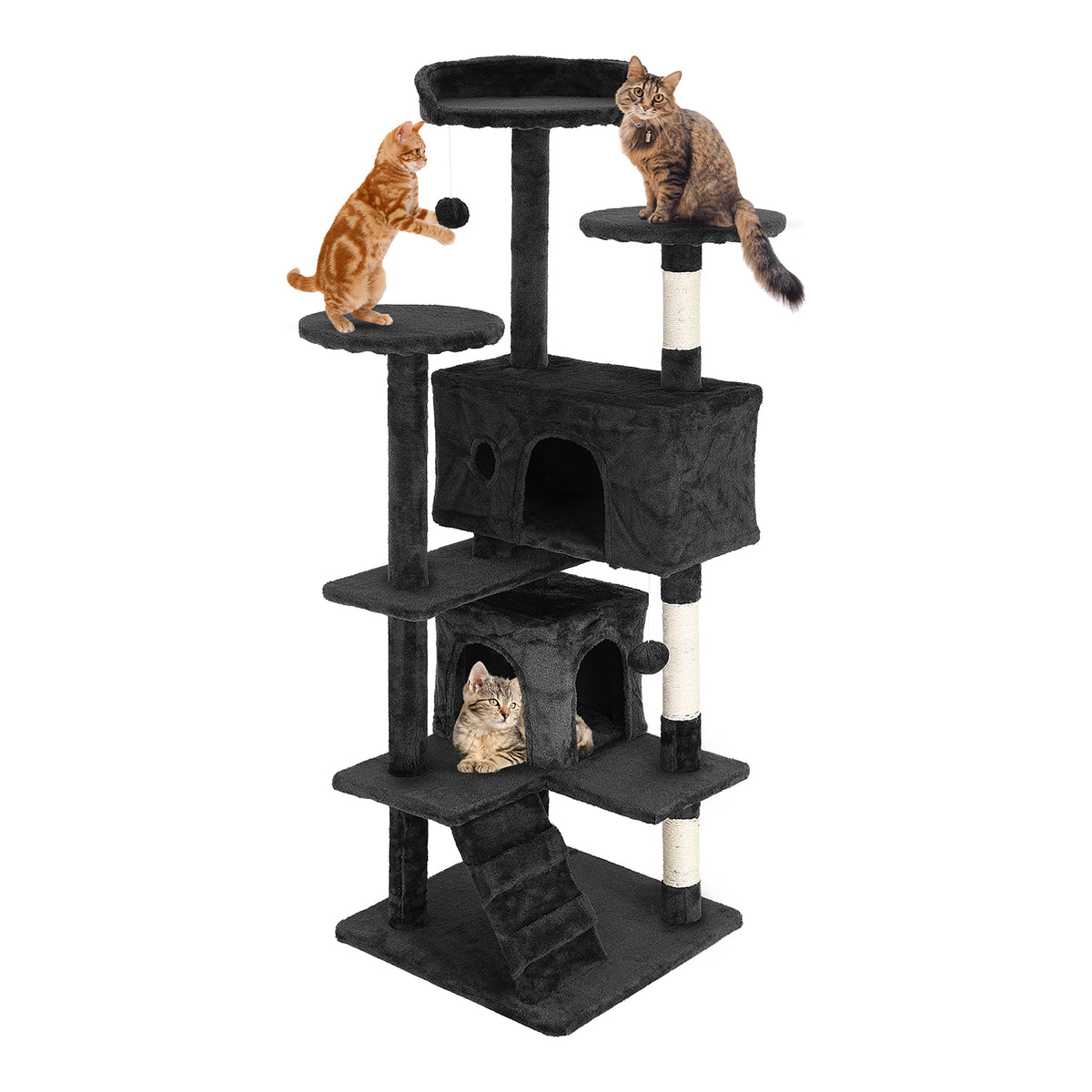Tabby Indoor Upholstered Faux-Fur Wood Dark Gray Cat Condo Tree Tower for Pet Room