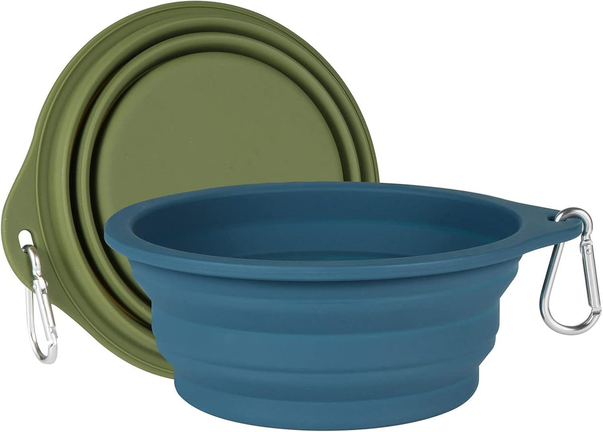 2Pack Collapsible Dog Bowl,Integrated Molding Travel Bowl No Plastic Rim Pet Feeding Bowls for Walking Traveling Outdoors,600Ml (Navy Blue+Dark Green)