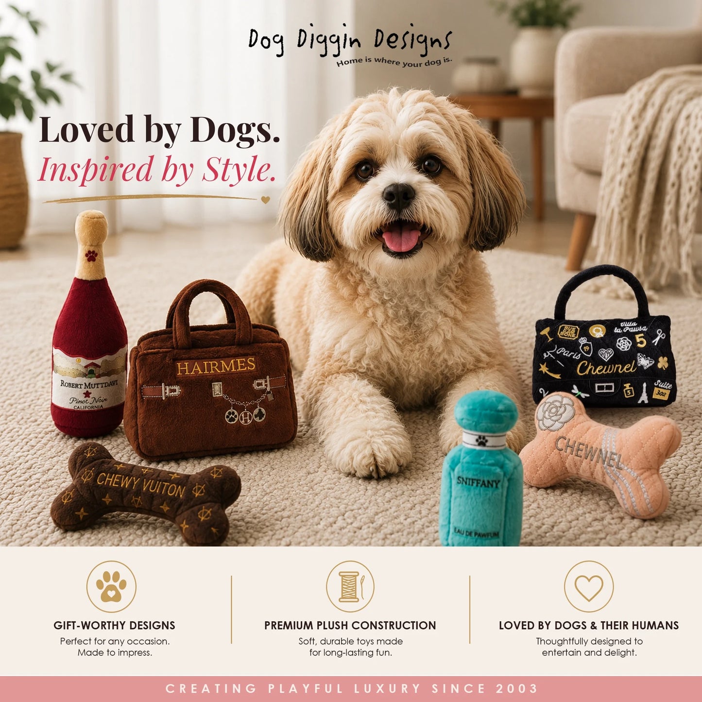 Libation Station Collection | Unique Squeaky Parody Plush Dog Toys – Shaken, Not Stirred